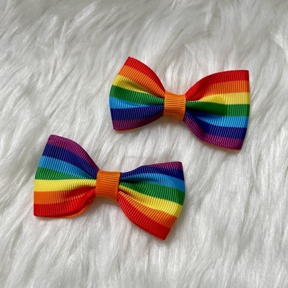 Rainbow Hair Clips Bows Pride Cheer Set of 2 - Picture 1 of 8